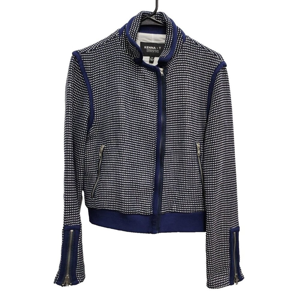 KENNA-T Stitch Fix Moto Jacket Womens Small Navy Asymmetrical Zip Outdoor Office